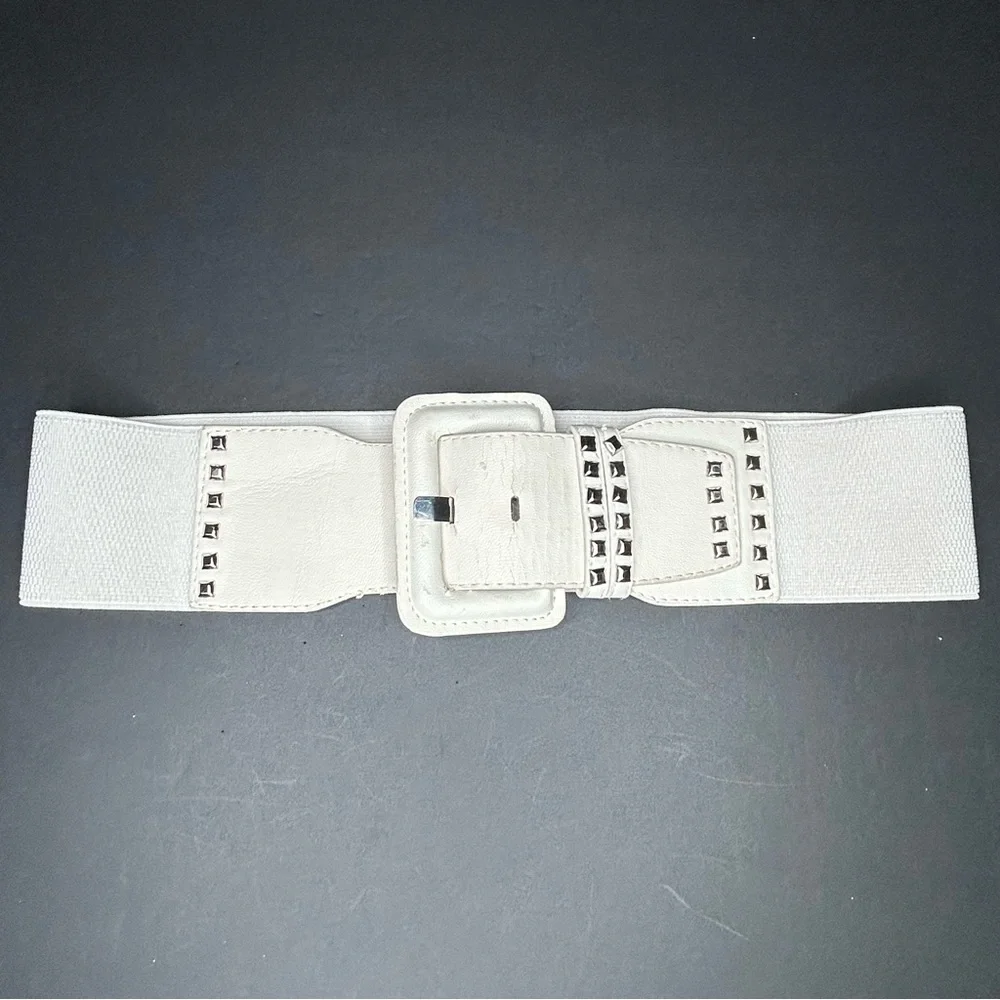 Arden B Vintage Faux Leather Stretchy Wide Belt w Silver Stud Accents Y2K Fairy